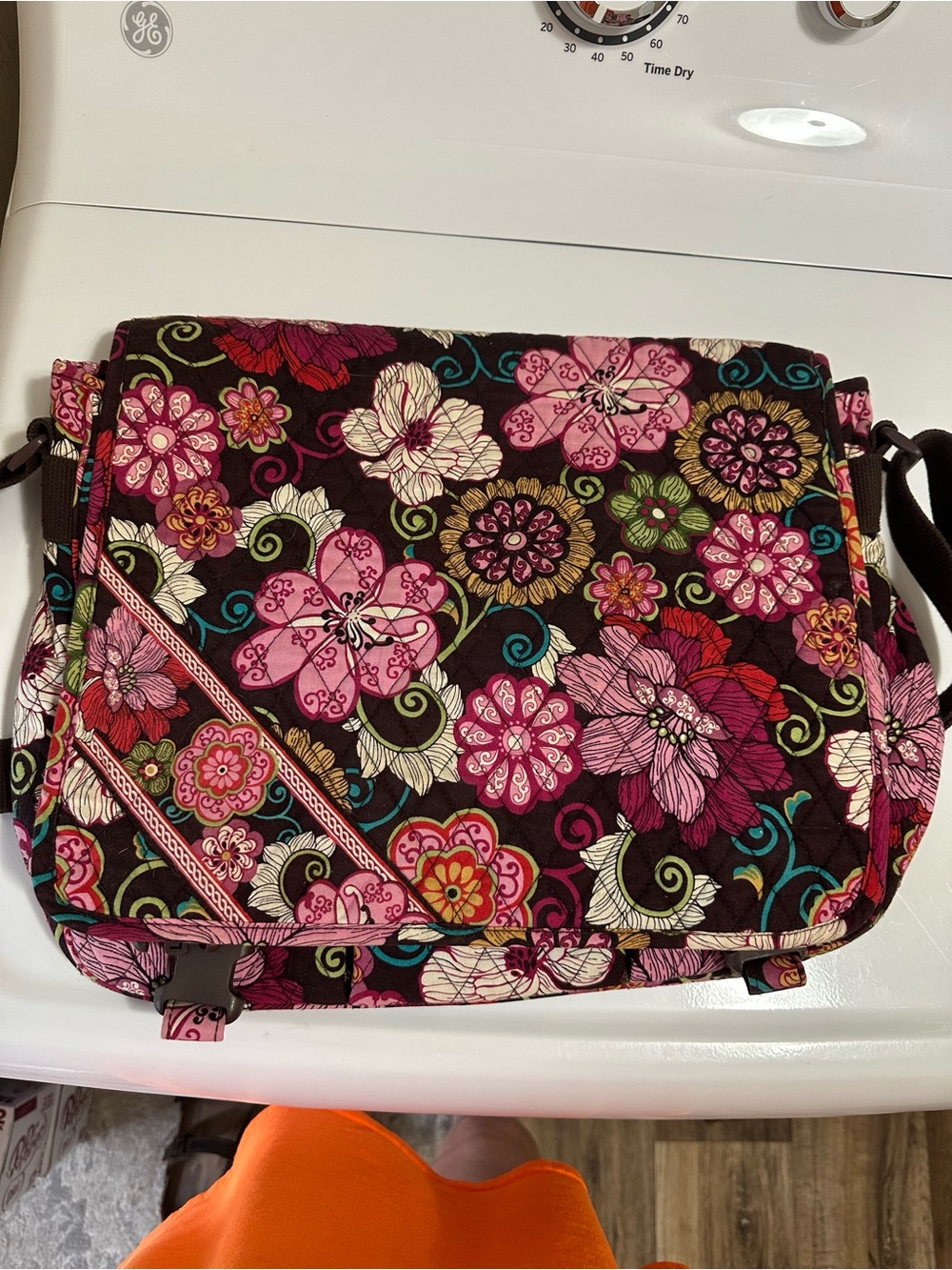 Floral Quilted Crossbody Messenger Bag in Pink and Brown - Vera Bradley Style